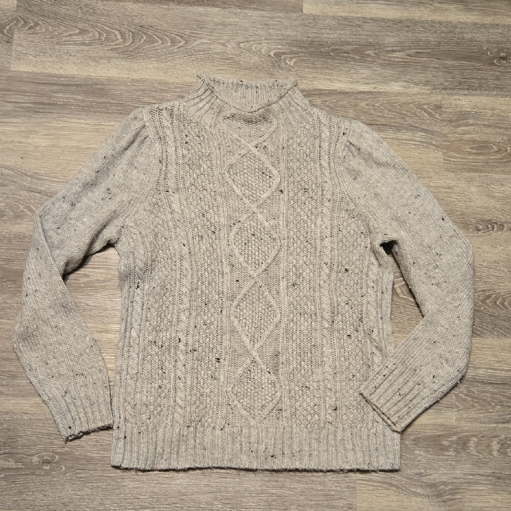 Talbots Gray Cableknit Mock Neck Sweater Sz LP